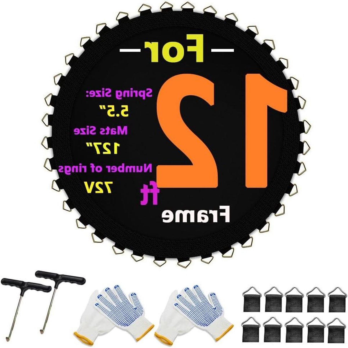 Trampoline Mat Vervanging - Springdoek Trampoline - Trampoline Herstellen - 72 V-ringen - 12FT - Zwart