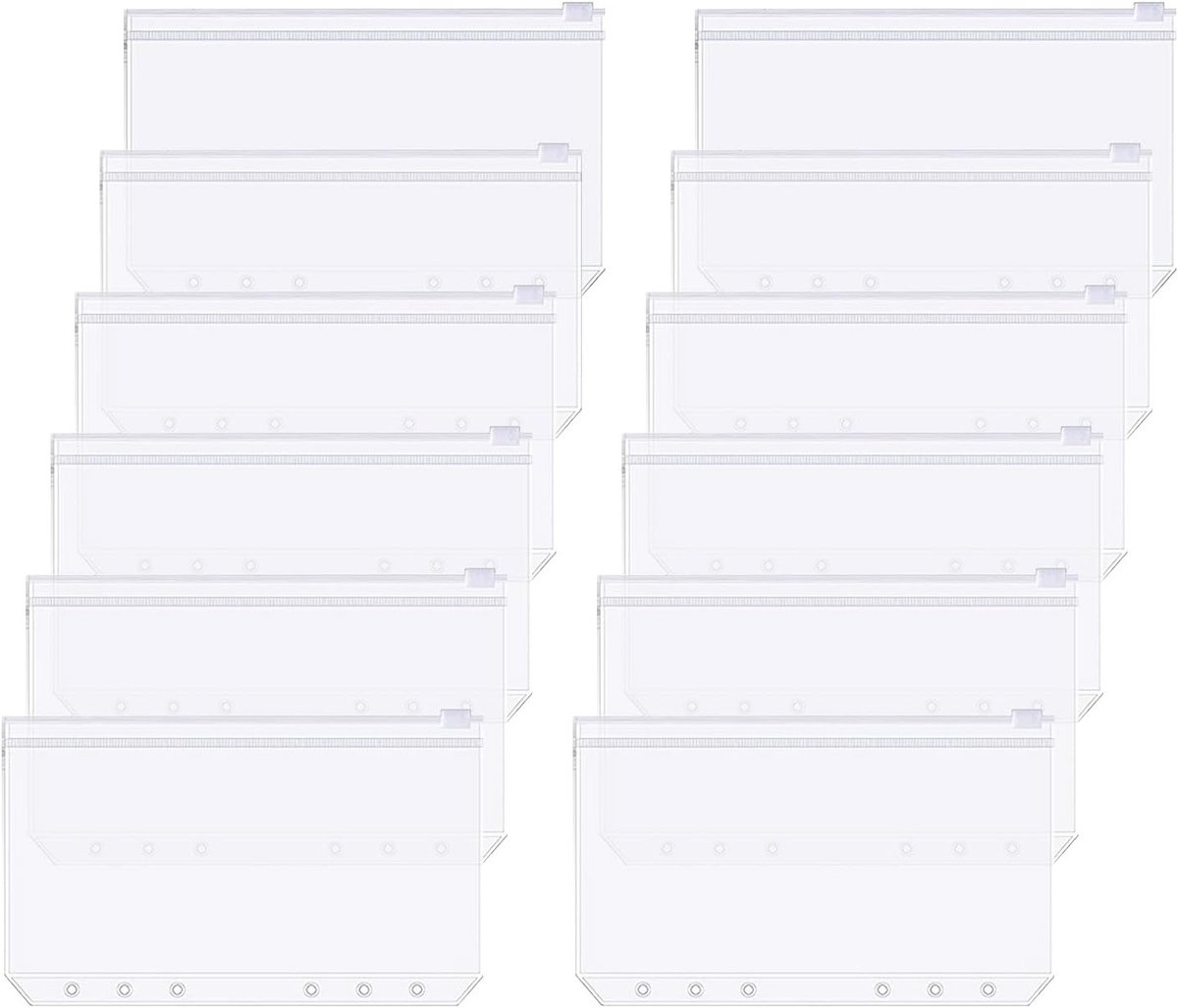 Set van 12 Geld Enveloppen A6 met 6 Gaten, Budget Organizer voor Ontvangsten en Spaaraccessoires, Ideaal voor Financieel Beheer en Documentopslag