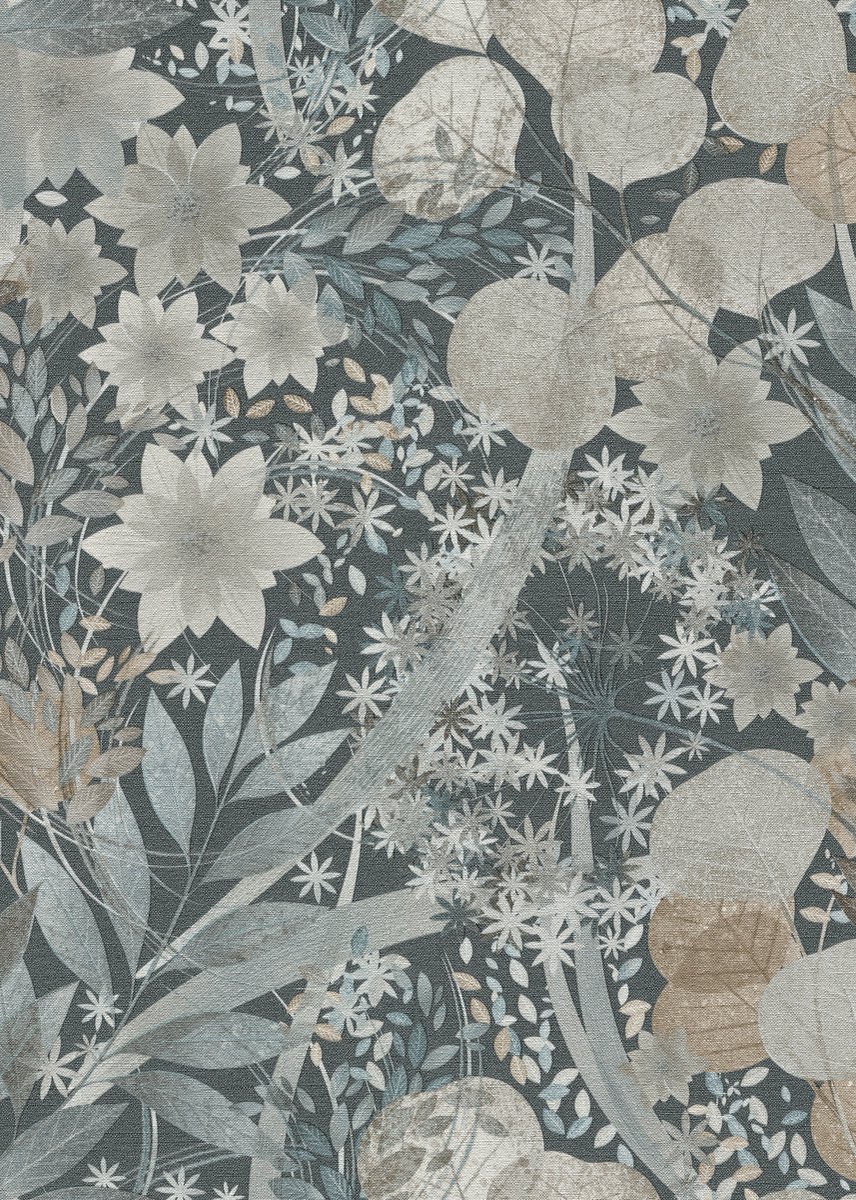 Erismann Vinylbehang 10506-44 - Floralie - Botanisch Blauw - 53cm x 10.05m