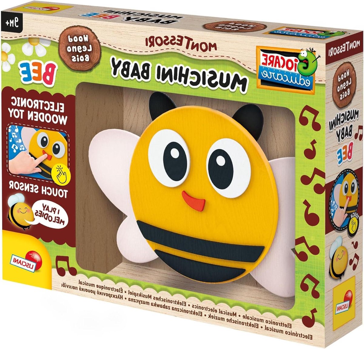 Lisciani - Montessori Baby Hout - Muziek: Bij - Educatief Muzikaal Houten Speelgoed voor Baby Vanaf 9 Maanden - Licht en Geluid - Elektronisch Speelgoed - Stimuleert het Auditieve Geheugen