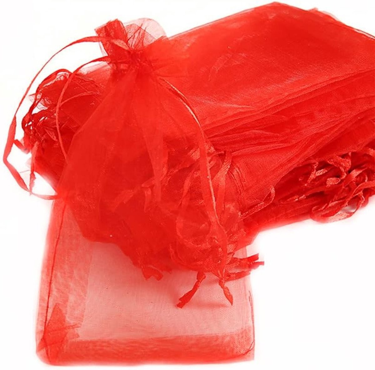50 Stuks Organza Zakjes voor Cadeaus, Trouwen, Feestjes en Sieraden - 10 x 15 cm, Rood, Trekkoord, Luxe Cadeauverpakking