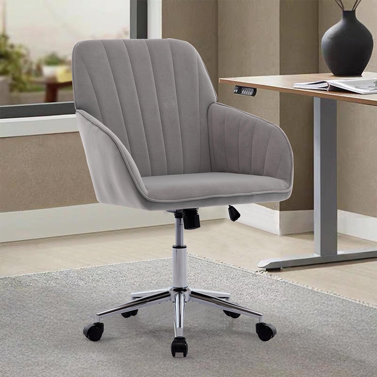 BLACKCOLORS TY In hoogte verstelbare bureaustoel voor thuis en de slaapkamer, ergonomische draaistoel met rugleuning, geschikt voor langdurig zitten.