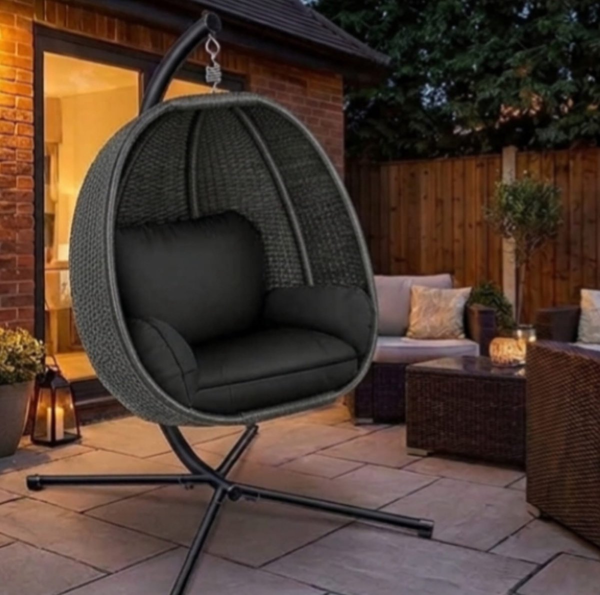 Hangstoel met Frame 105x96x175 cm Luxe Schommelstoel Binnen & Buiten – Inclusief Zacht Kussen en Standaard – Belastbaar tot 150 kg – Antraciet – Urbanhome