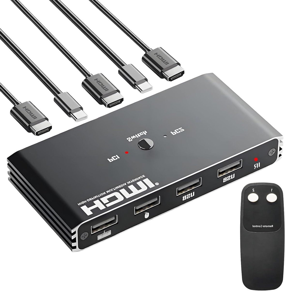 USB Switch Splitter - KVM Switch - Twee PC's Delen - 4K 60Hz Ondersteuning - 5 poorten - Zwart
