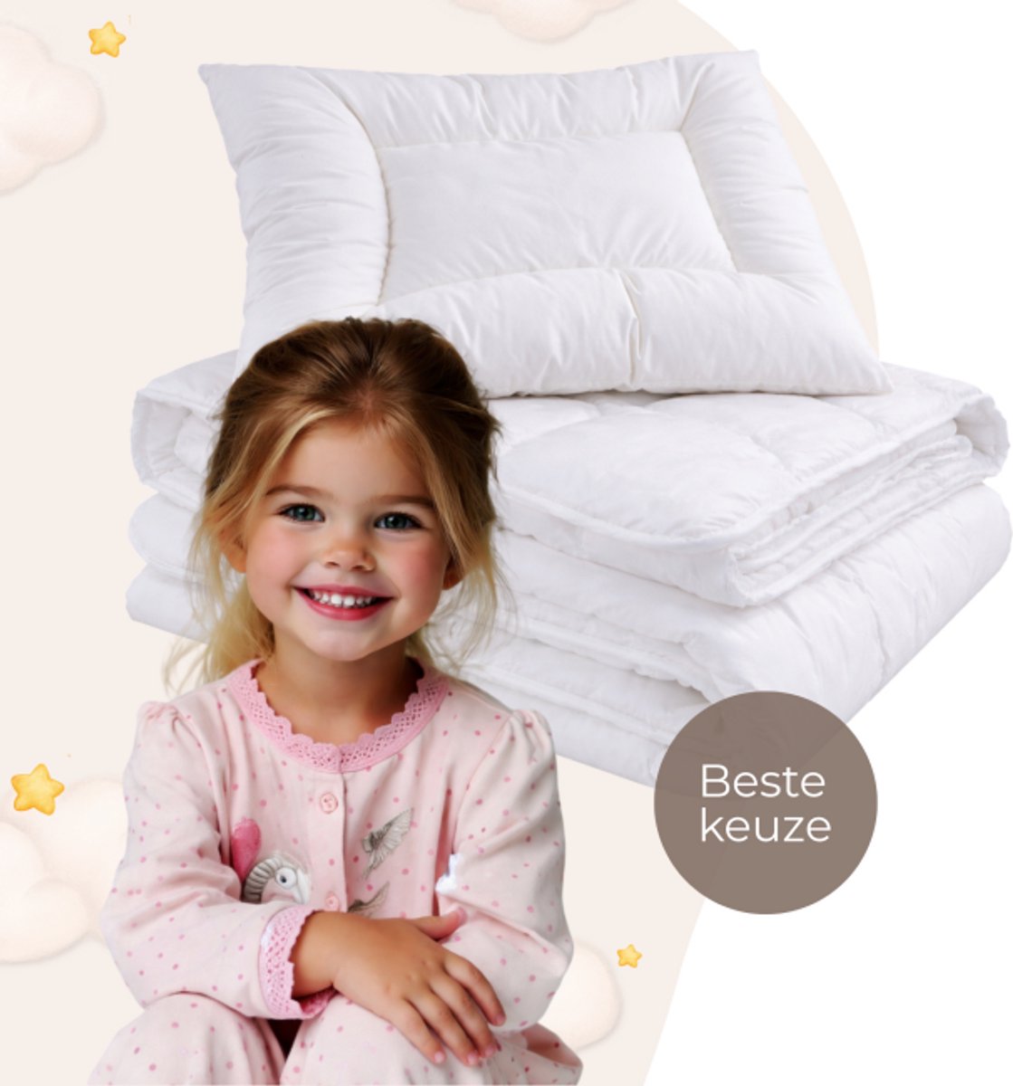 Ledikant Dekbedset Ukkie All Season 135x100 cm met Kussen 40x60 cm - Wasbaar Peuter Dekbed - Baby Dekbed