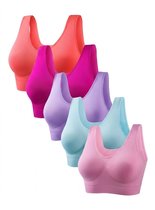 Roze blauwe paarse en oranje sport bh dames naadloze sport bh set van 5 stuks elastische sportbeha zonder beugel geschikt voor hardlopen fitness yoga en training maat M