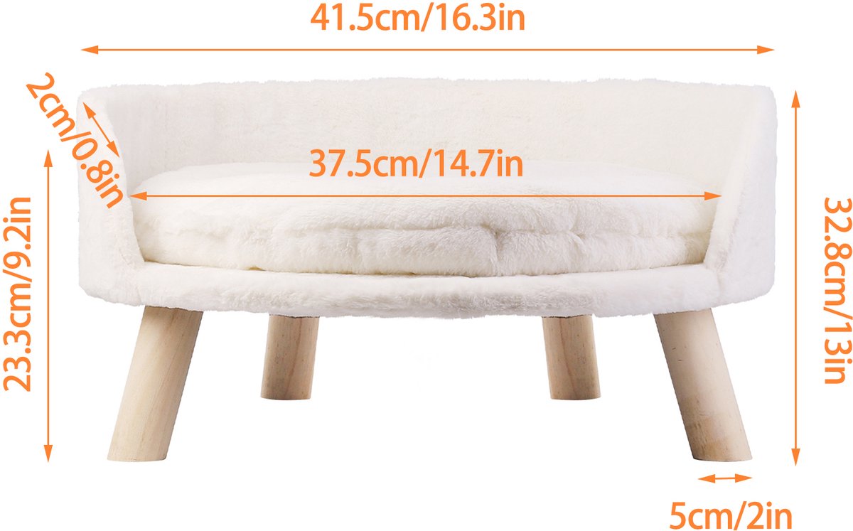 Deliqa katten stoel - luxe zachte katten bed - rond - 40 cm - waterproof - met kussen - wasbaar - van kleine tot middelgrote huisdieren - massief houten poten - 41.5 x 32.8 cm thumbnail 3