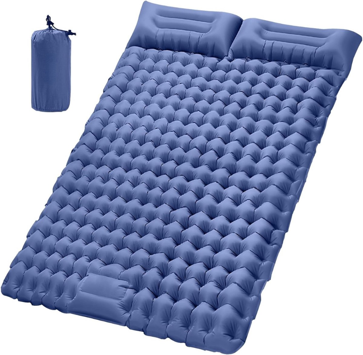 Camping Matras met Kussen en Voetpomp - voor 2 Personen - Opvouwbaar Matras - Vouwmatras - Camping Matje - Slaapmat - Logeer Matras - Luchtmatras - Kampeer Matras - Camping Bedje - Nylon - 200 x 135 x 10 cm - Marineblauw - van Imperatoris