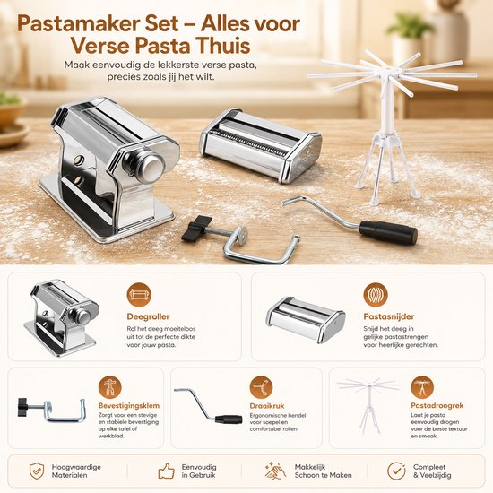 Celestul Multifunctionele Handmatige Noedelmachine - RVS Noedelmaker & Pastamachine - Huishoudelijke Pastaroller - Verstelbare Deegdikte van Merkloos — afbeelding 5