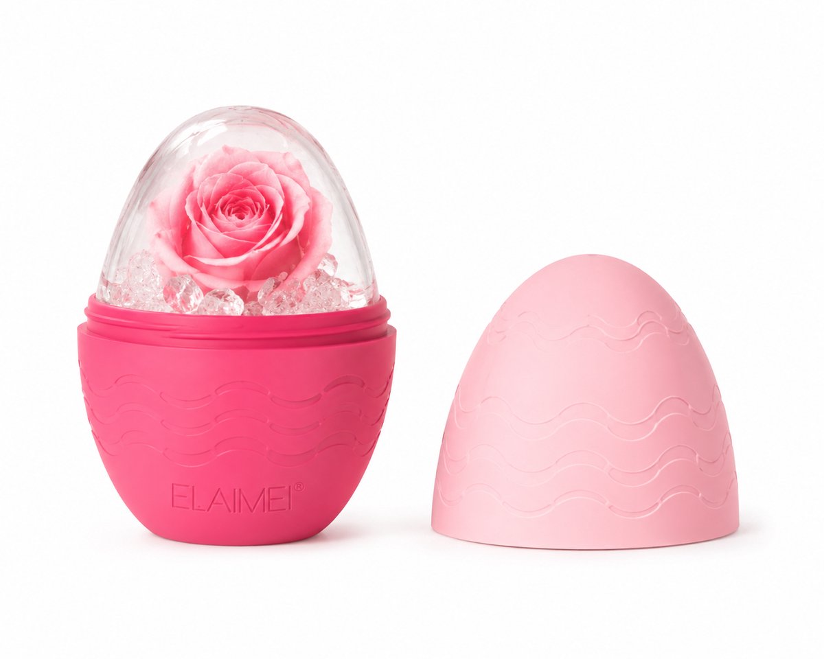 ELAIMEI IJsroller Gezicht – Vul met Bloemen of Citroen – IJsmassage Wallen – BPA-vrij Siliconen – Roze/Blauw