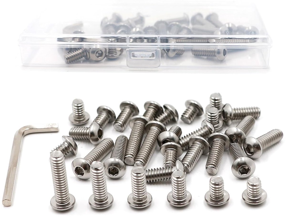 Set van 30 Stuks 1/4 Inch Binnen Hexagon Hoofdschroeven met Sleutel, Plug-Inserts en Adapters voor Camera Statief en Rig Cage in Plastic Doos