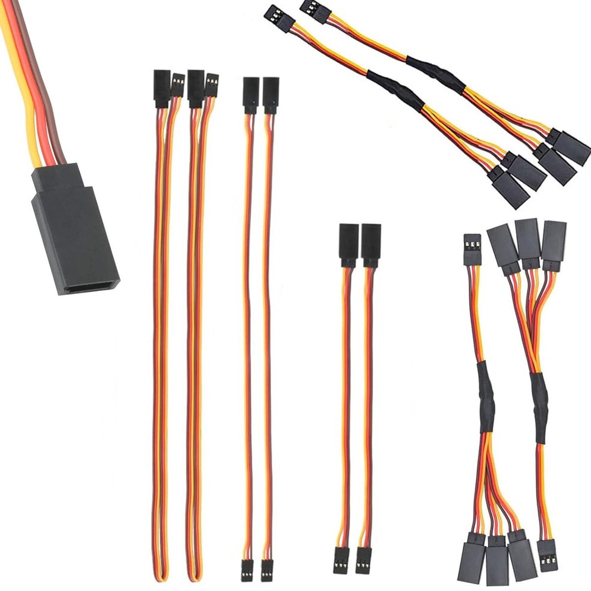 Set van 10 RC Servo Verlengkabels - 3-Pins Servo Kabels voor Modelbouw, JR Plug Extensies in Diverse Lengtes (10 cm, 15 cm, 30 cm, Y-Kabels)
