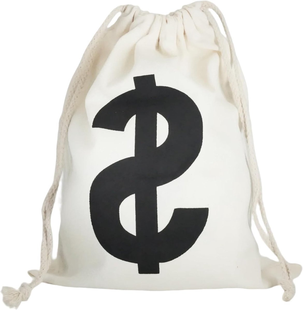Witte geldzak met dollar symbolen van 19 x 30 cm, perfect als kostuumaccessoire voor carnaval en Halloween, multifunctionele zak voor munten en waardevolle spullen