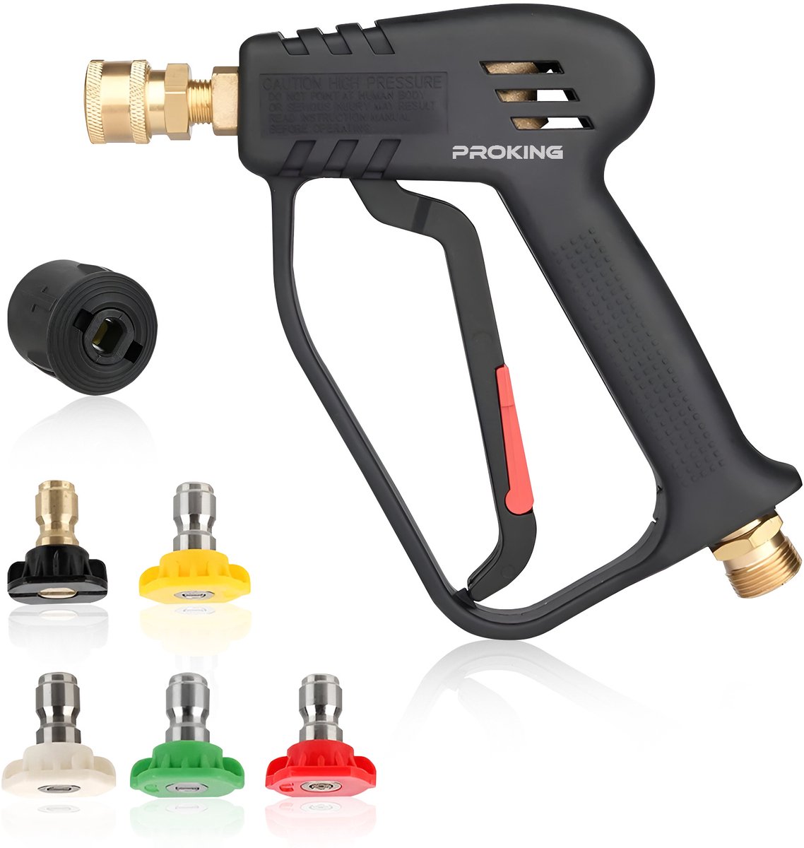 PROKING Short Trigger Gun - Hogedruk accessoires - Quick release voor Nilfisk - Bosch - Black & Decker - Auto wassen - Foam Gun - Incl 5 opzetstukken