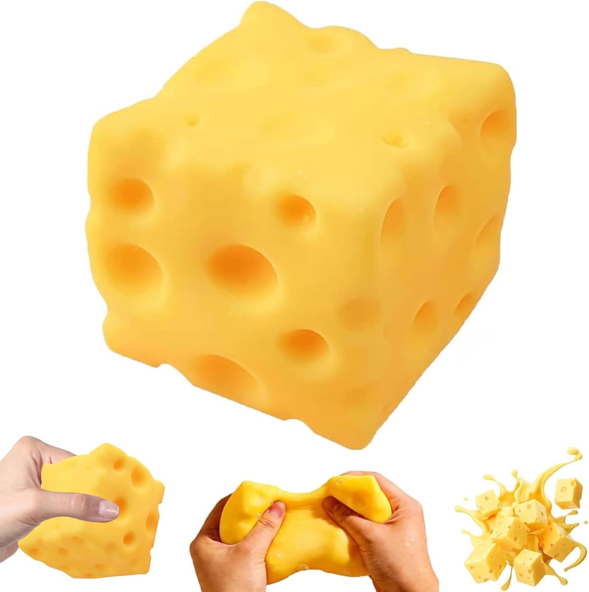 3 stuks Sensorisch Kaasblokje Langzaam Terugverend Squishy Speelgoed, Zachte Siliconen Fidget voor Volwassenen, Rekbaar Ontspanningshulpmiddel (5 cm), Knijpspeelgoed, Zacht Nieuwigheidsspeelgoed, Sensorisch Speelgoed