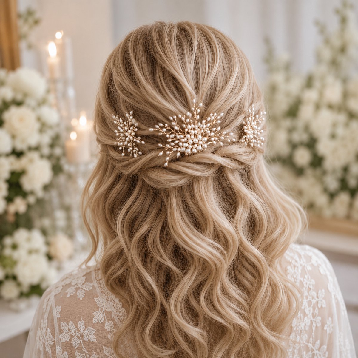 Haar in Stijl® Safa Haarkam Set van 3 Goud Haarsteken Parels Bridal Hair