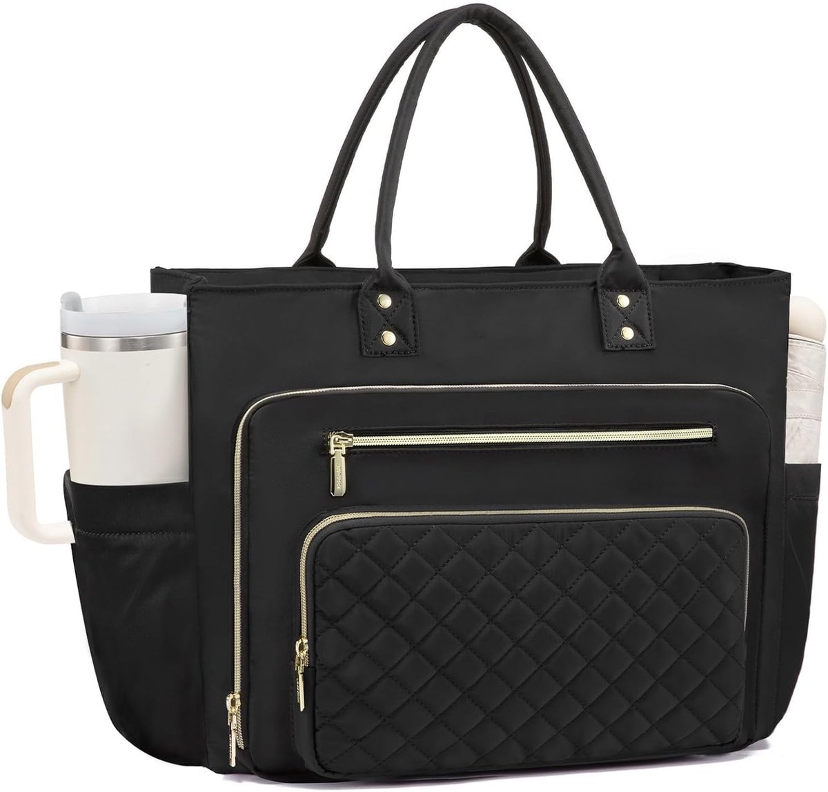 Grote Werktas - Laptoptas Dames - Dagelijkse Organisatie - Waterafstotend Nylon - 42x15x30 cm - Zwart
