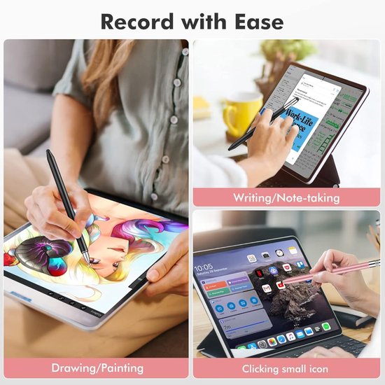 Daity 3-in-1 Touchscreen-stylus - Zeer gevoelige en uiterst precieze capacitieve stylus, compatibel met Apple iPad, iPhone, diverse tablets, Samsung Galaxy en alle universele touchscreen-apparaten (2-pack - Zwart/Roségoud) van daity — afbeelding 4