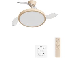 CREATE - Plafondventilator 40W stil met intrekbare bladen met licht - Ø108cm - Zand - Controller voor wandmontage + afstandsbediening - WIND CLEAR STUDIO