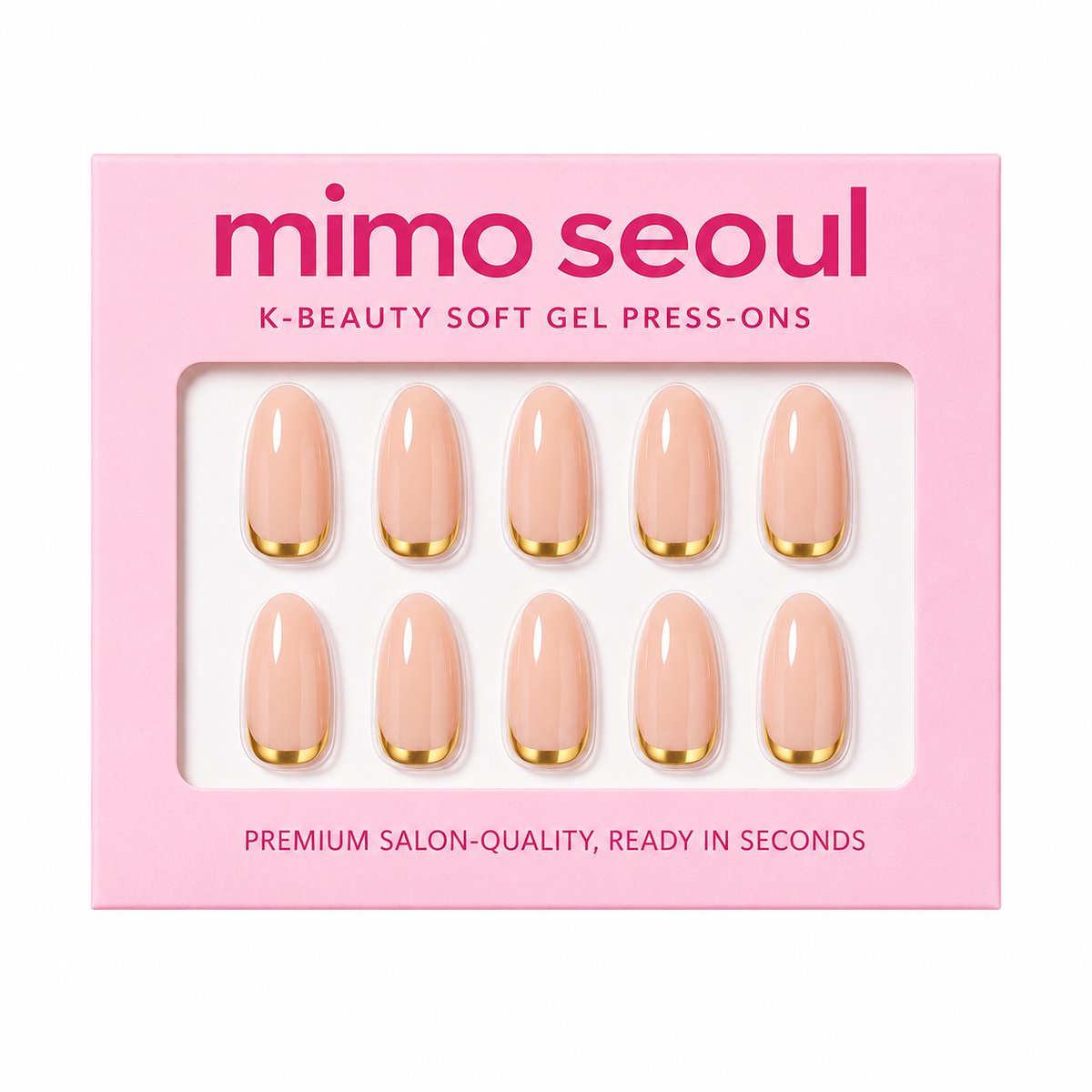Mimo Seoul Plaknagels Nepnagels - French Nagels Golden Line Short Almond Soft Gel Press On Nails 30 stuks - Herbruikbaar 14 Dagen