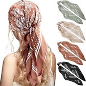 Bandana's - 4 stuks - vierkante sjaals voor dames - 90x90 cm - hoofdsjaal - sjaal - haaraccessoire - satijnen sjaal - Multifunctioneel - voor Hoofd- Hals en Haar - veelzijdig - stijlvol - zachte haarbandana - elegante headscarf voor dames