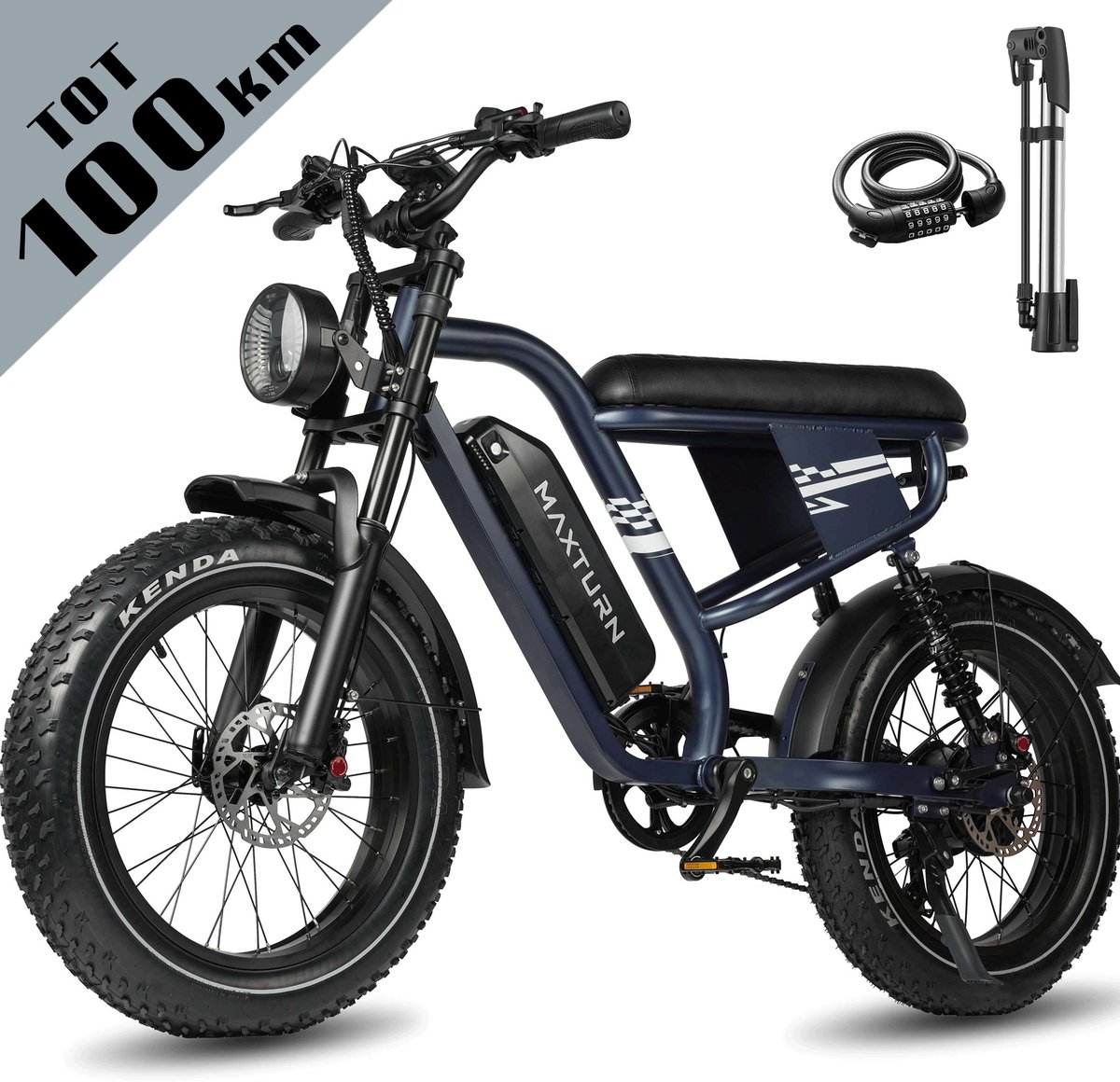 Maxtron MX10 Elektrische Fiets – 20×4.0 Inch Fatbike – 48V 13.5Ah Accu – Actieradius tot 100 km – Mechanische Schijfremmen – Stadsfiets – Max. Belastbaar 120 kg – Blauw