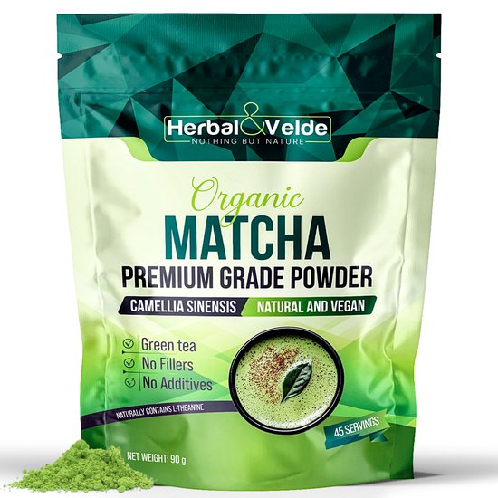 Herbal&Velde® Premium Grade Matcha 90g – Biologisch Matcha Poeder – 100% Pure Groene Thee voor Energie & Focus | Verpakt in Nederland |