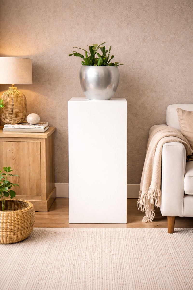 MDF zuil wit | plantenzuil | zuilen | sokkels | presentatie sokkel wit | witte sokkels | zuil 25x25x80 cm