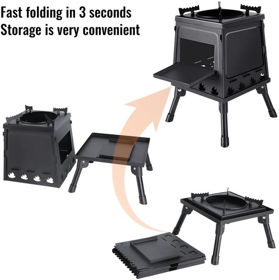 CINK Outdoor® Opvouwbare Camping Houtkachel - Draagbare Outdoor Stove met Draagtas - BBQ, Koken & Verwarmen - Carbon Staal van Merkloos — afbeelding 4