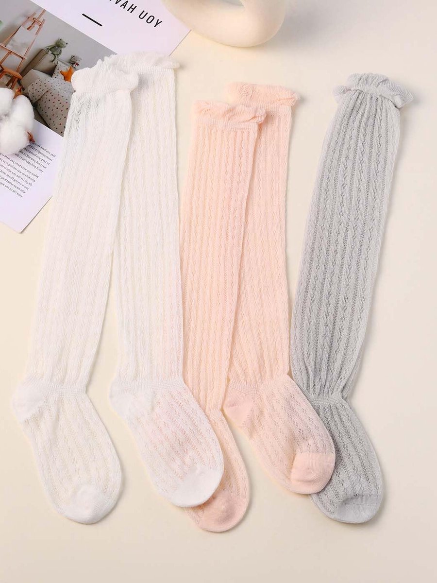 Lange Katoenen Baby Sokken voor Meisjes - 3 Pairs - Ideaal voor Lente en Zomer - 1-3 Jaar - Wit