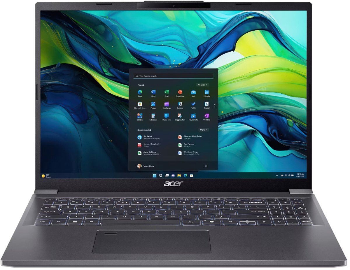 Acer Aspire 16 A16-71M-562K Intel Core 5 115U Laptop 40,6 cm (16") WUXGA 16 GB LPDDR5x-SDRAM 512 GB SSD Wi-Fi 6E (802.11ax) Windows 11 Home US International Grijs