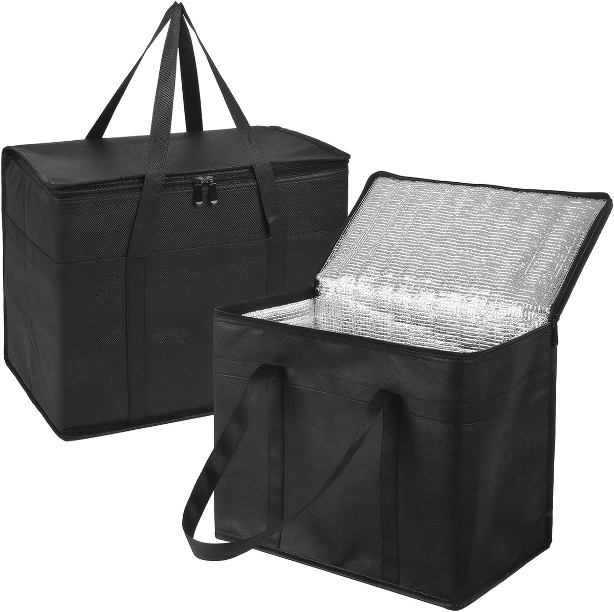 2 Stuks Medium Koeltassen, 30L Zwarte Geïsoleerde Thermotassen voor Voedselbezorging, Picknick en Reizen