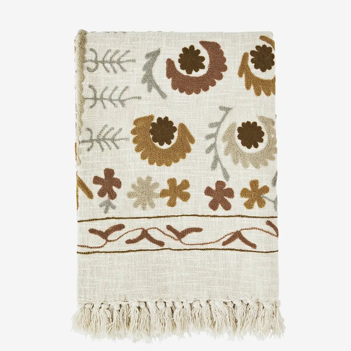 Madam Stoltz - Suzani Plaid - Handgeborduurd - 130x180cm - Off white