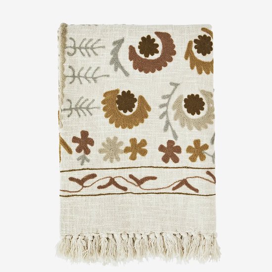 Madam Stoltz - Suzani Plaid - Handgeborduurd - 130x180cm - Off white