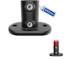 GeZu Impex Buiskoppeling Voetplaat Ovaal Ø 42 mm Thermisch Verzinkt Zwart Poedergecoat Flens Bevestiging Voor Buis