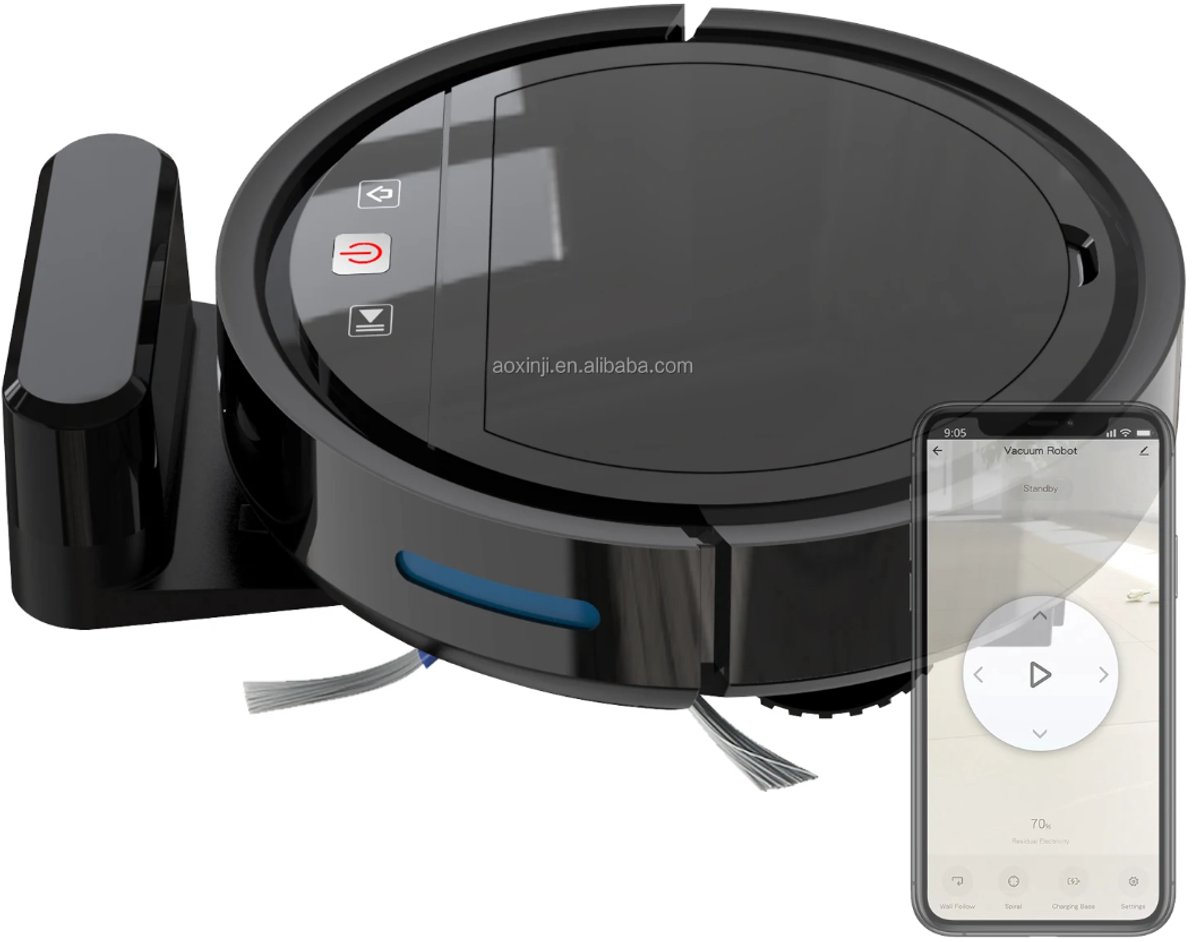 THEROB : Smart Robot stofzuiger met borstels en dweil functie in gratis Tuya en Smartlife app. (zwart)