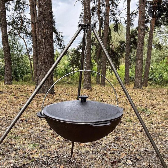 Gietijzeren Kazan Ketel 10 Liter met Deksel en Beugel voor Open Vuur en Camping — afbeelding 2