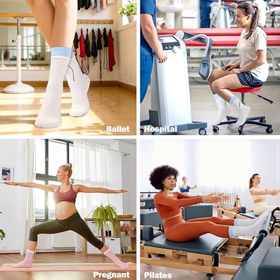 3 paar pilates- en yogasokken voor dames, maat 34-40, antislip, van katoen, ademend, met vlinderdasje, geschikt voor balletbarre, reformer, fitness en dans van Merkloos — afbeelding 5