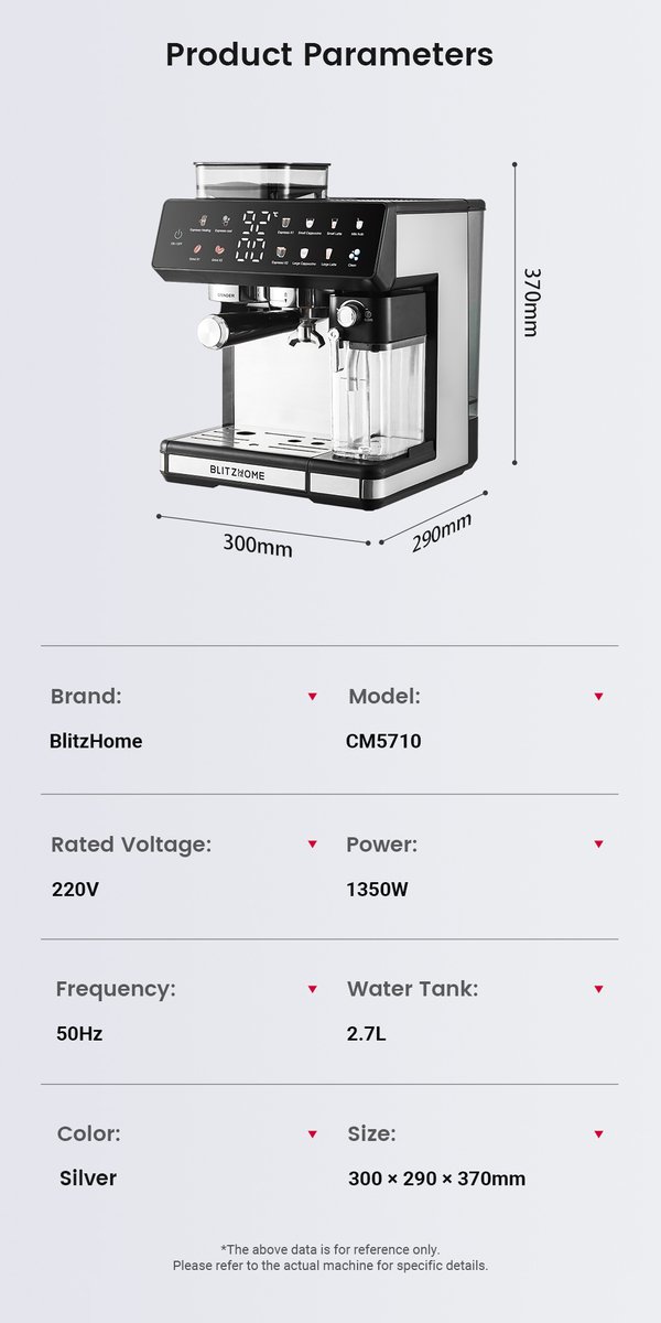 BlitzHome CM5710 Espressomachine Volautomatische met Geïntegreerde Koffiemolen, Dual Boiler, Melkopschuimer, Heet & Koud, Touchscreen Bediening, Snelle Bereiding, EU-Stekker — afbeelding 5