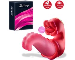 TipsToys® 4-in-1 Vibrator - Clitoris Zuiger en G Spot Stimulator - Likkende Ribbel Tong - 10 Standen Lik, Bef, Tril & Swing - Tepel, Vagina & Clit Teaser - Seksspeeltjes - Sex Toys voor Vrouwen - IPX6 - Rood