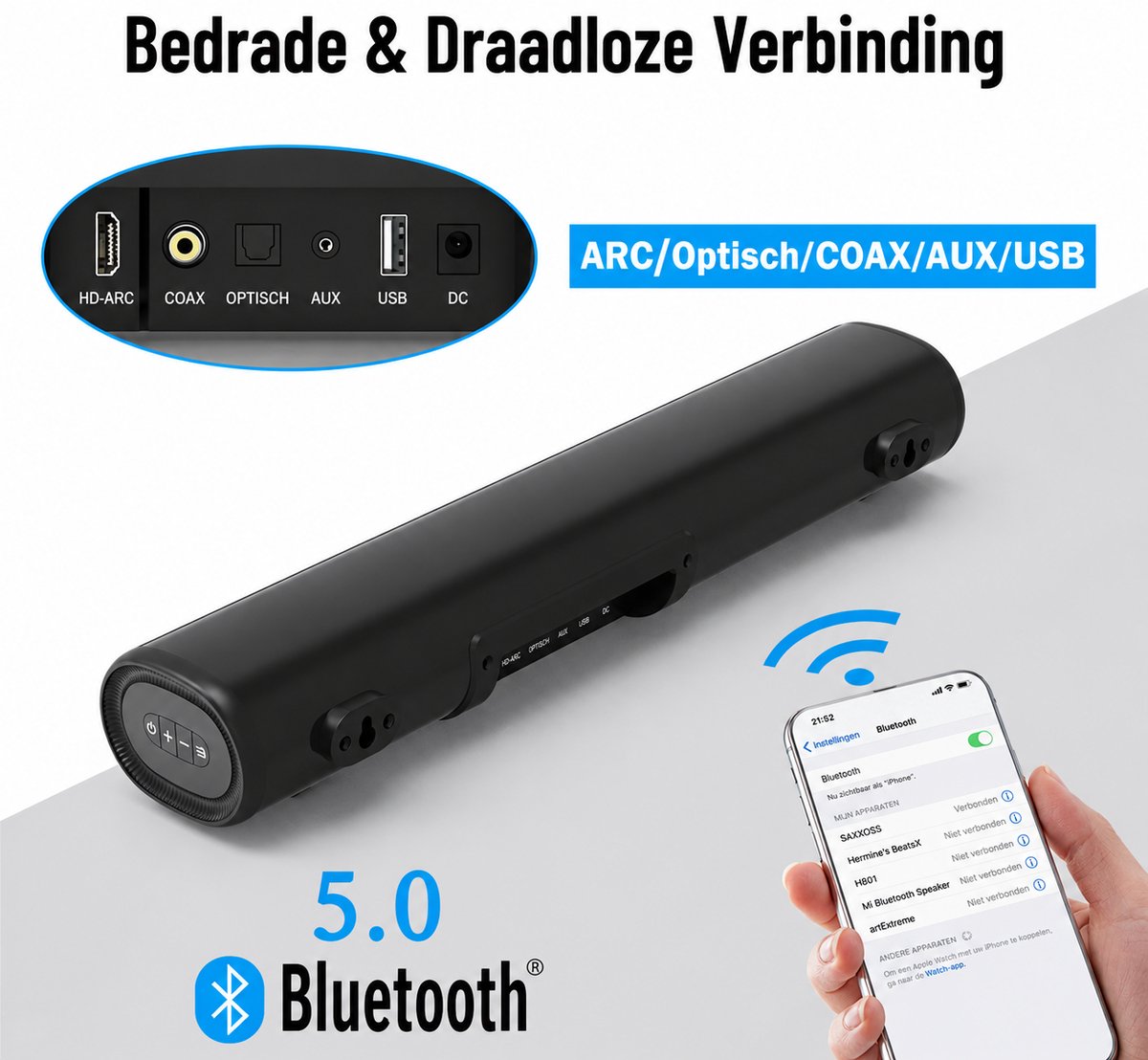 Mini soundbar - soundbar voor tv - computer-soundbar met Bluetooth 5.0 - bekabelde en draadloze pc-luidspreker - home-audiosysteem voor thuisbioscoop/gaming/projectoren – foto 5