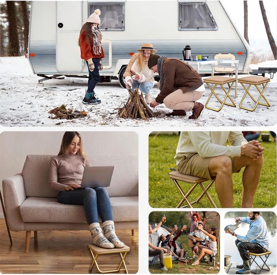 Kruk - Krukje - Opvouwbare Krukken - Campingkeuken - Draagbaar & Lichtgewicht Opvouwbaar Kruk voor Outdoor Activiteiten - Max. 150 kg Draagvermogen - Khaki — afbeelding 4