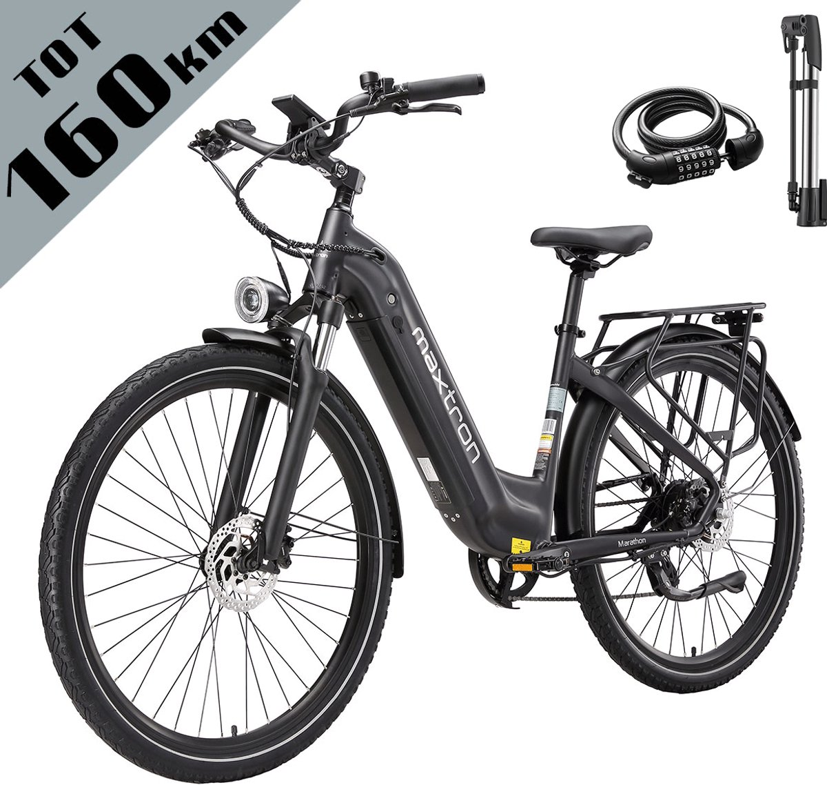 Elektrische Fiets – 790Wh Accu (21Ah) – Actieradius tot 160 km – 700C×50C Banden – Shimano 7 Versnellingen – Aluminium Frame – Verende Voorvork met Lock-out – Hydraulische Schijfremmen – Stadsfiets – Max. Belastbaar 120 kg – zwart