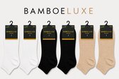 Bamboe Sokken, Sneaker Sokken, 6 paar, Dames en Heren, Kort Sokken, Antibacterieel, 39-42 Beige, zwat,wit (mix)