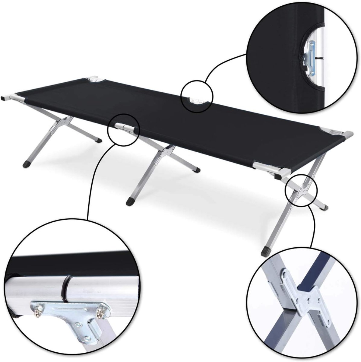DD® Veldbed - Kampeerbed Inklapbaar - Veldbedden 1 Persoon -Zwart - 195cm x 65cm x 45cm