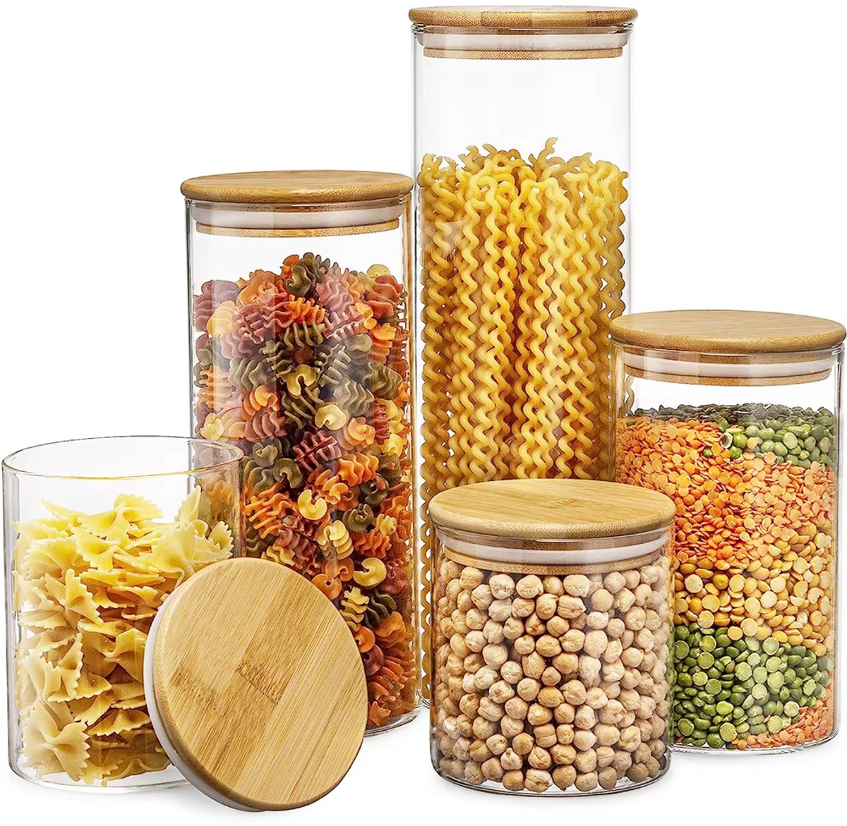 JOYNEXTBUY - Voorraadpotten - 10-delig - Glas - Bamboe deksel - Voorraadbus - Luchtdicht - Bewaarpot - Multifunctioneel - 550ml - Transparant