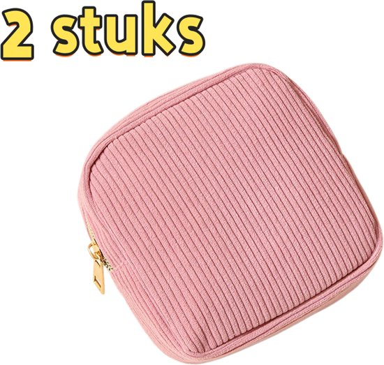 2-delige set - Make-uptas - Opbergtas - Mini opbergtas - Portemonnee - Tasje voor maandverband - Geschikt voor reizen en uitstapjes - 13*4*13 cm - Roze