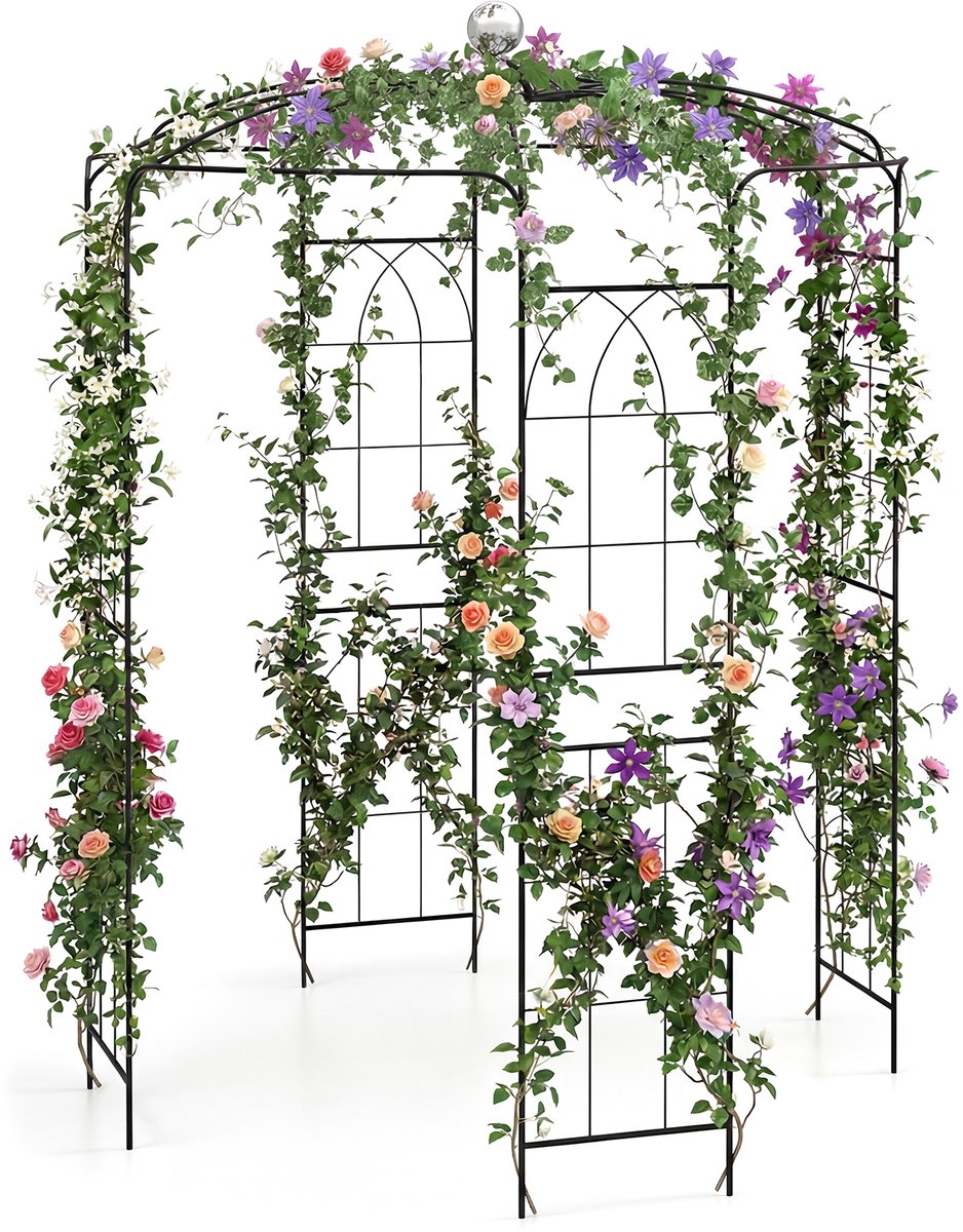 COSTWAY Rozenboog metalen rozenpaviljoen, tuinboog voor klimplanten, poortboog voor tuin, roengaas, klimhulp, rankrooster, tuinpaviljoen, klimboog voor veranda, bruiloft, feesten, 198 x 198 x 284 cm