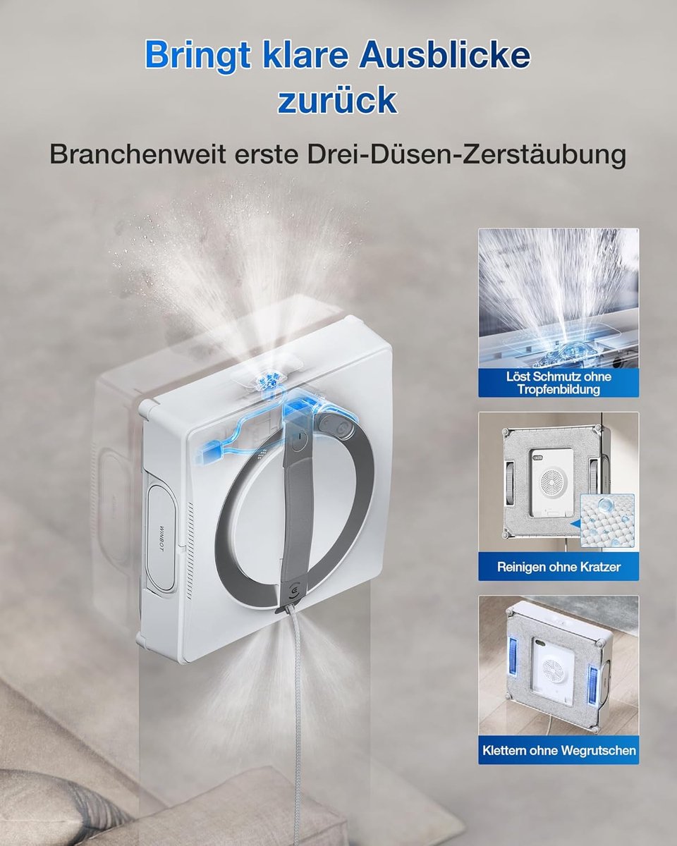 Ecovacs Winbot W2 Pro Omni Robot Ramenreiniger - Ramenwasser - Ruitenreiniger - Win-SLAM 4.0 Intelligente Routeplanning - 12-traps Veiligheidssysteem - Dubbele Stroommodus - Voor Ramen, Spiegels, Glazen Deuren- 1000ml Schoonmaakmiddel thumbnail 3