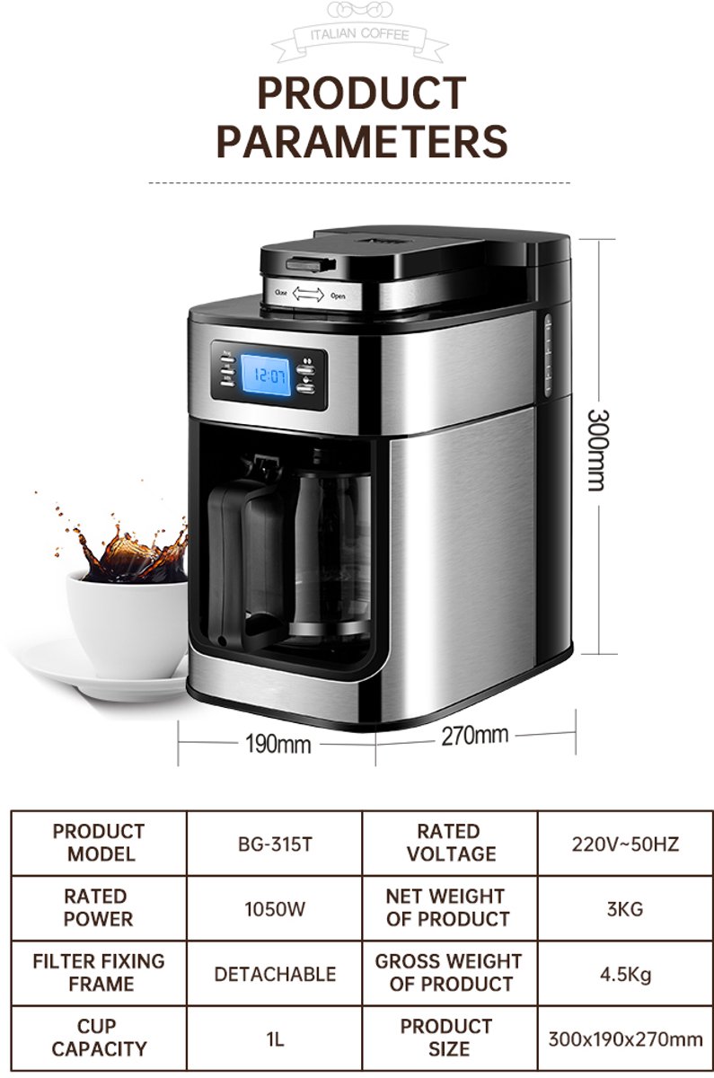 Volautomatische 2-in-1 Koffiemachine Espresso-Koffiemachine - Filterkoffie - Elektrische Koffiemolen - LED-display - Automatische Warmhoudfunctie — afbeelding 6